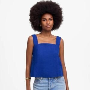 NWT Madewell Curved-Neck Shell Tank in 100% Linen Bright Sapphire Size 14